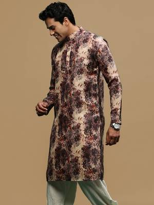 Men's stylish rust trendy printed cotton kurta by sanwara 3
