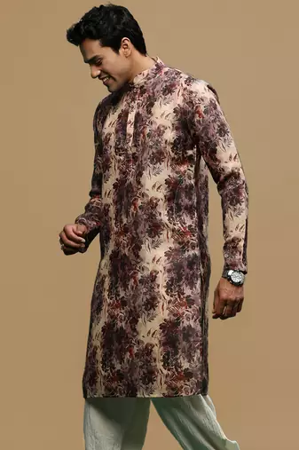 Men's stylish rust trendy printed cotton kurta by sanwara