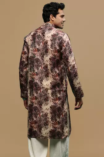 Men's stylish rust trendy printed cotton kurta by sanwara