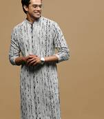 Sanwara men's printed grey & black chikankari kurta with alluring sequin accents.