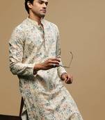 Multicolor Chikankari work Cream Cotton Kurta for Men's 