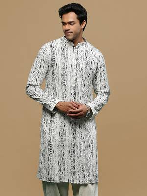 Sanwara men's printed off white & black chikankari kurta with alluring sequin accents. 2