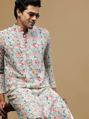 Sanwara Fashions Multicolor Printed Blue Cotton Kurta for Men 1