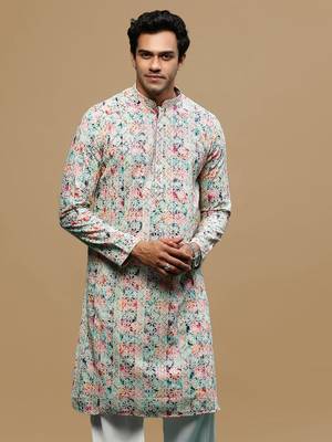 Sanwara Fashions Multicolor Printed Blue Cotton Kurta for Men 2