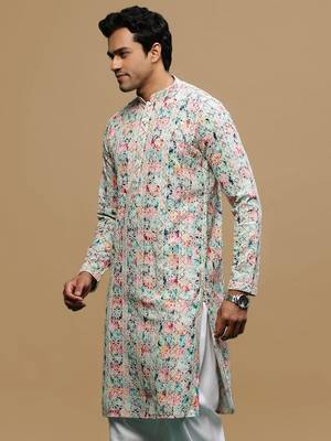 Sanwara Fashions Multicolor Printed Blue Cotton Kurta for Men 3