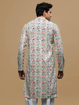 Sanwara Fashions Multicolor Printed Blue Cotton Kurta for Men 4