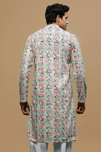 Sanwara Fashions Multicolor Printed Blue Cotton Kurta for Men