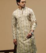 Sanwara men's printed brown chikankari kurta with alluring sequin accents.