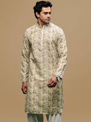 Sanwara men's printed brown chikankari kurta with alluring sequin accents. 2
