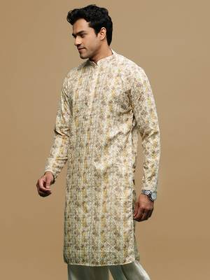 Sanwara men's printed brown chikankari kurta with alluring sequin accents. 3