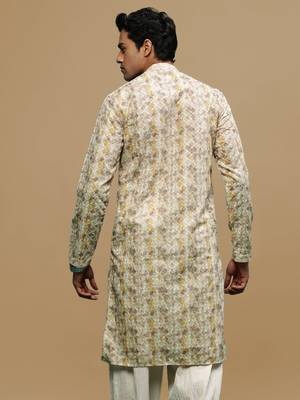Sanwara men's printed brown chikankari kurta with alluring sequin accents. 4