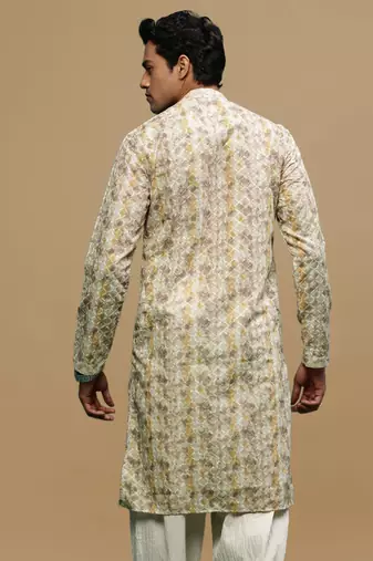 Sanwara men's printed brown chikankari kurta with alluring sequin accents.