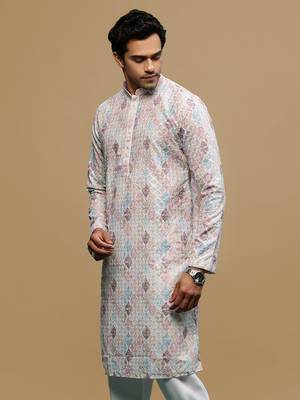 Sanwara men's printed rust chikankari kurta with alluring sequin accents. 3