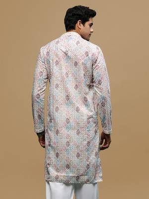 Sanwara men's printed rust chikankari kurta with alluring sequin accents. 4
