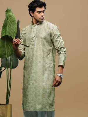 Sanwara men's classic green ethnic printed kurta for every occasion 1