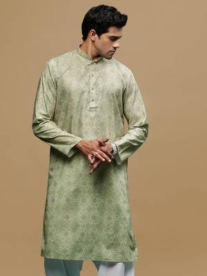 Sanwara men's classic green ethnic printed kurta for every occasion 2