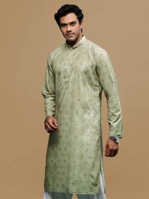Sanwara men's classic green ethnic printed kurta for every occasion 3