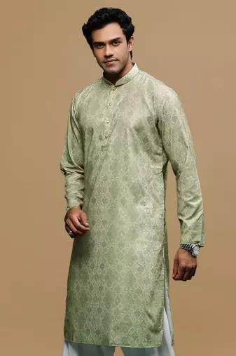 Sanwara men's classic green ethnic printed kurta for every occasion
