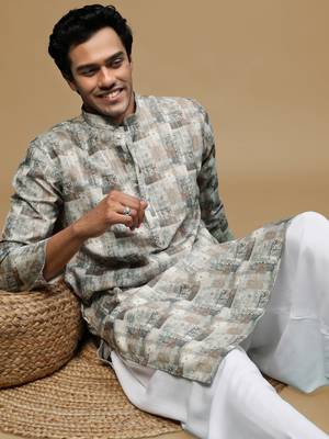 Sanwara men's classic green ethnic printed kurta for every occasion 1