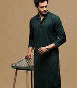 men's designer solid deep green chikankari kurta