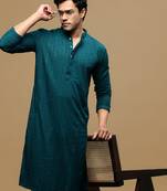 men's designer solid firozi chikankari kurta