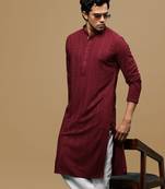 men's designer solid maroon chikankari kurta