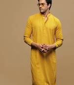 men's designer solid mustard chikankari kurta