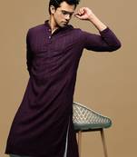 men's designer solid purple chikankari kurta
