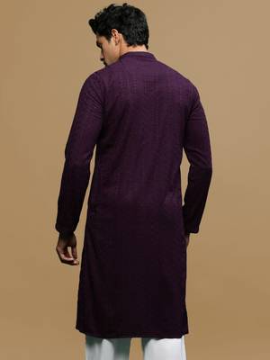 men's designer solid purple chikankari kurta 4