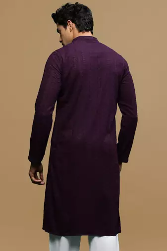 men's designer solid purple chikankari kurta