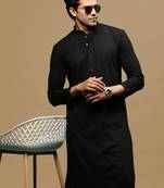 men's designer solid black chikankari kurta