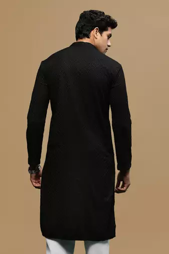 men's designer solid black chikankari kurta