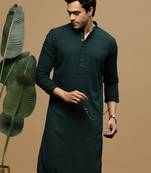 men's designer solid deep green chikankari kurta