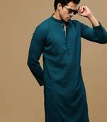 men's designer solid firozi chikankari kurta