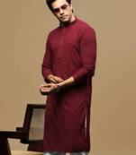 men's designer solid maroon chikankari kurta
