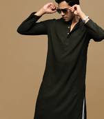 men's designer solid olive chikankari kurta