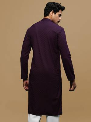 men's designer solid purple chikankari kurta 4