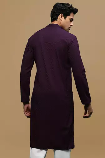 men's designer solid purple chikankari kurta