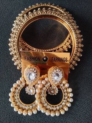 Designer Kundan Earings with Traditional Pearls Kadas  2