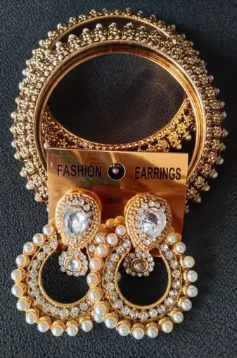 Designer Kundan Earings with Traditional Pearls Kadas 