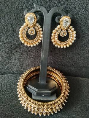 Designer Kundan Earings with Traditional Pearls Kadas  3