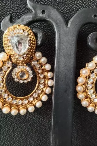 Designer Kundan Earings with Traditional Pearls Kadas 