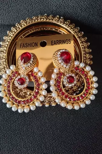 Designer Maroon colour  Earings with Traditional Kadas