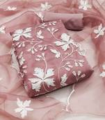 Zeepkart brown organza embroidered unstitched dressmaterials 3 pair top bottom dupptaa