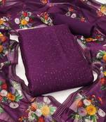 Zeepkart purple chanderi embroidered unstitched dressmaterials 3 pair top bottom dupptaa