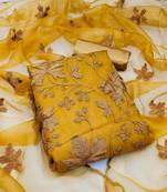 Zeepkart mustard organza embroidered unstitched dressmaterials 3 pair top bottom dupptaa