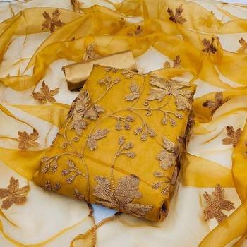 Zeepkart mustard organza embroidered unstitched dressmaterials 3 pair top bottom dupptaa 2