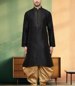 Black art silk embroidery kurta patiyala indian ethnic wear for men's