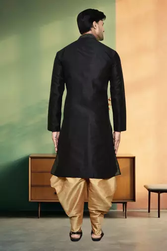 Black art silk embroidery kurta patiyala indian ethnic wear for men's
