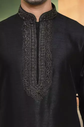 Black art silk embroidery kurta patiyala indian ethnic wear for men's